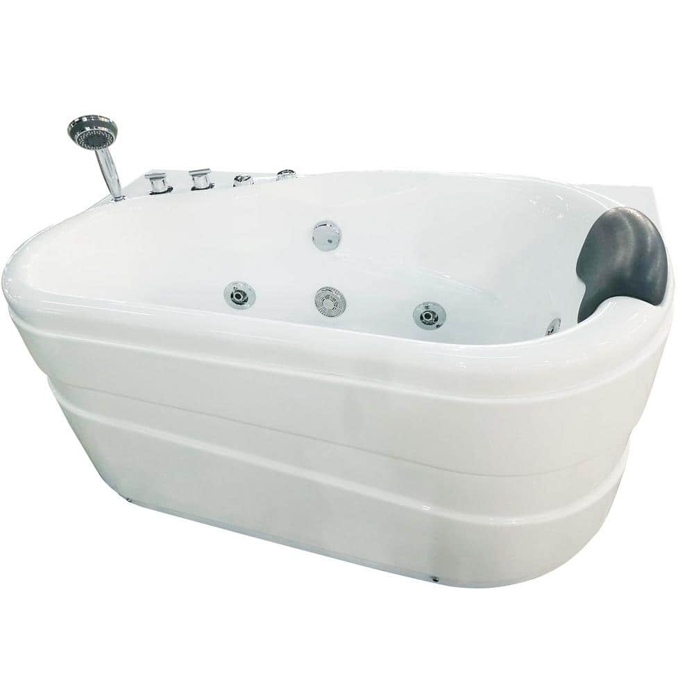 57'' White Acrylic Corner Whirlpool Bathtub with Faucet