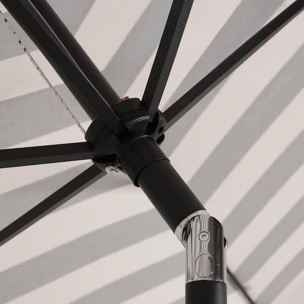 black and white checkered patio umbrella Garden Treasures 7.5-ft Steel Black and White Stripe No-tilt Market Patio  Umbrella with Lights at Lowes.com