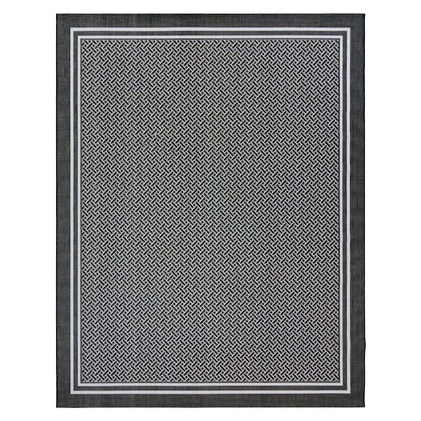 Paseo Soroa Black/White 9 ft. x 13 ft. Border Indoor/Outdoor Area Rug
