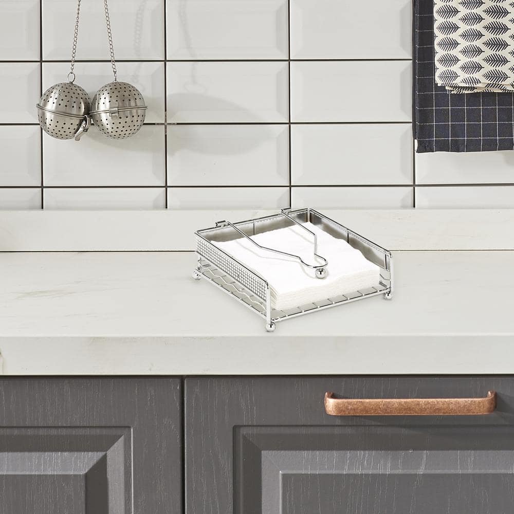 Silver Iron Pave Diamond Napkin Holder with Weighted Bar