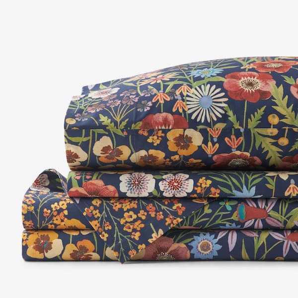Company Cotton Secret Meadow Blue Multi Cotton Percale Queen Sheet Set