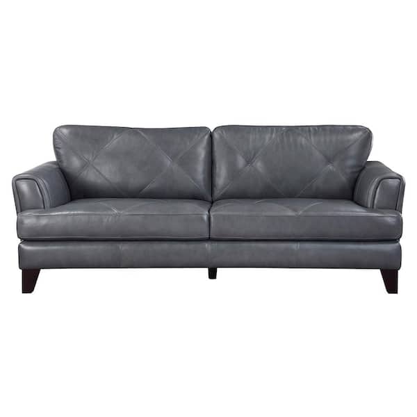 Homelegance Marie 88 in. W Straight Arm Leather Rectangle Sofa in. Burnish Gray