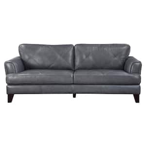 Marie 88 in. W Straight Arm Leather Rectangle Sofa in. Burnish Gray