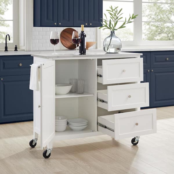 cuisine kitchen island with stainless steel top - White