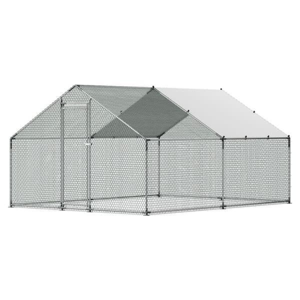 Spacious Metal Chicken Coop, 9.8 x 13.1 x 6.6 ft., Walk-in Poultry Enclosure with Weatherproof Cover, Sloped Roof Design
