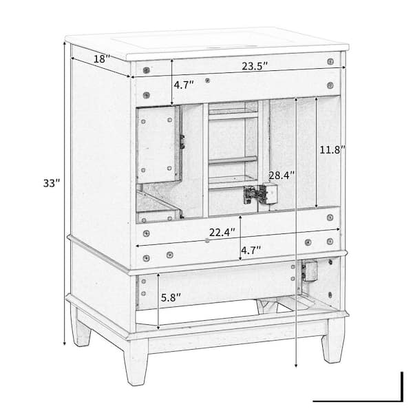 24 in. W Single Sink Bath Vanity in White with White Ceramic Top, 3-Drawers and 1-Cabinet