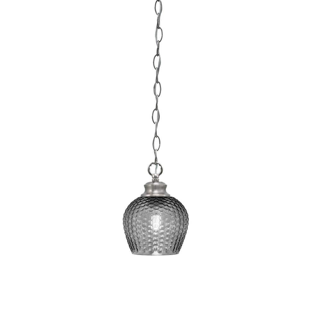 Tyler 60-Watt 1-Light Brushed Nicke Chain Mini Pendant Light with Smoke Tex
