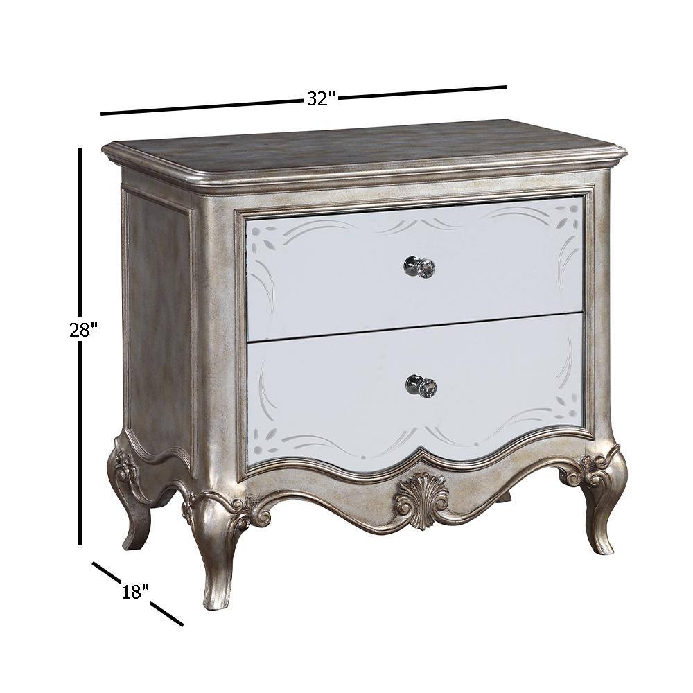 Antique Champagne Mirrored 2-Drawer Nightstand
