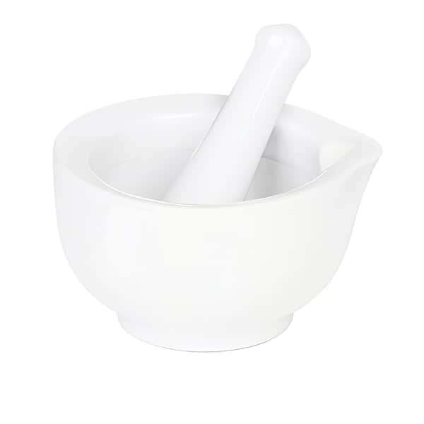 3.3 in. Porcelain Ceramic Mortar and Pestle Set with Herb Grinder, Pill Crusher for Herbs and Pills, White (1-Pack)