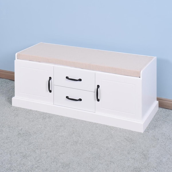 Wooden White Entryway Storage Cabinet with 2-Drawers and 2-Doors