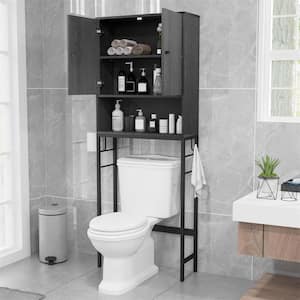 25 in. W x 65 in. H x 9 in. D Black Over The Toilet Storage Cabinet Free Standing Toilet Rack with Adjustable Shelf