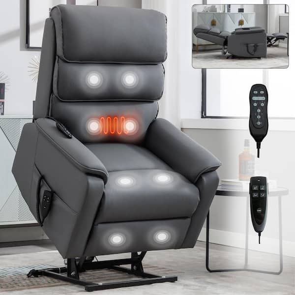 Boyel Living Grey Faux Leather Power Lift Recliner Chair with Power-Remote, Heat Massage and Heavy-Duty Motion Mechanism