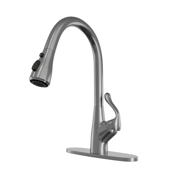 Mondawe Single Handle Pull Down Sprayer Kitchen Faucet with Turbo Spray, Fast Mount in Stainless Steel