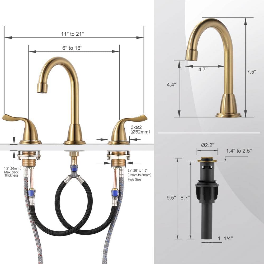 Brushed Gold Double Handle High Arc Bathroom Faucet