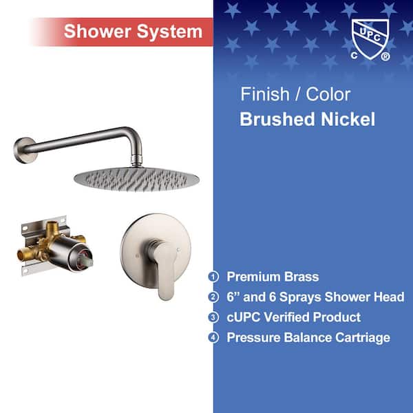 RAINLEX Single-Handle 1-Spray Round High Pressure Shower Faucet with 10 in.  Shower Head in Brushed Nickel (Valve Included) W96201BN-10 - The Home Depot