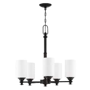 Dardyn 5-Light Espresso Finish w/Frost White Glass Transitional Chandelier for Kitchen/Dining/Foyer No Bulb Included