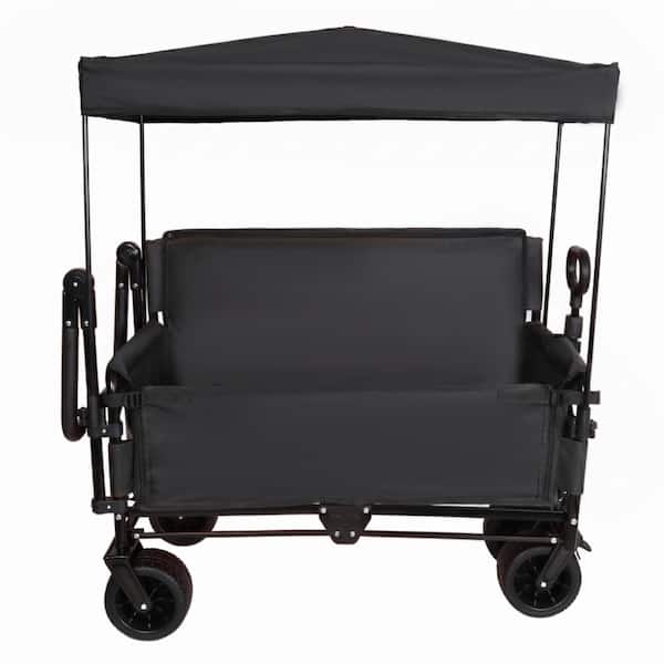 3.9 cu. ft. Steel Garden Cart with Bench Seat & Canopy & Storage,500lbs Heavy-Duty in Black