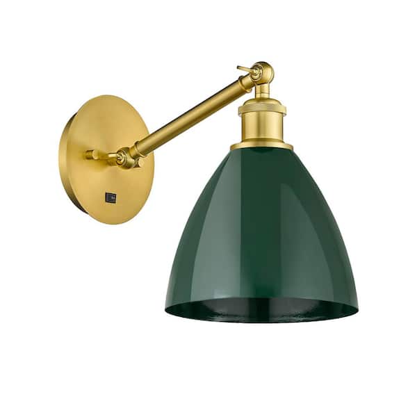 Plymouth Dome 1-Light Satin Gold, Green Wall Sconce with Green Metal Shade