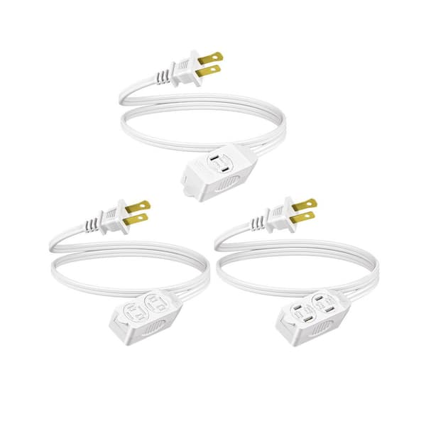DEWENWILS 3 ft. 16/2 Gauge Indoor/Outdoor Power Cable with Mutiple Outlets, (3-Pack), White