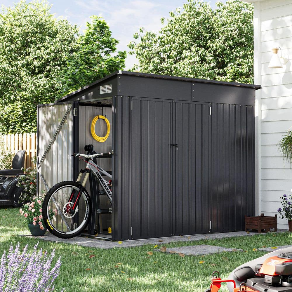 Sizzim Black 7 ft. W x 4 ft. D Outdoor Lean to Storage Metal Shed