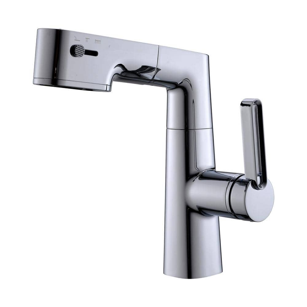 Single-Handle Single Hole Bathroom Faucet with LED Display and Pull Out Spray in Polished Chrome -  matrix decor, MD-RPBF61012PC