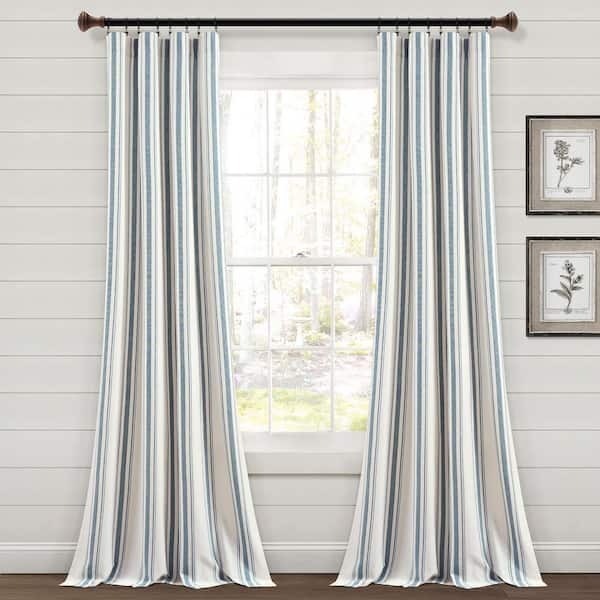 Homeboutique Farmhouse Stripe 42 W X 95 L Yarn Dyed Eco Friendly Recycled Cotton Window Filtering Curtain Panels In Blue Set 21t012465 The