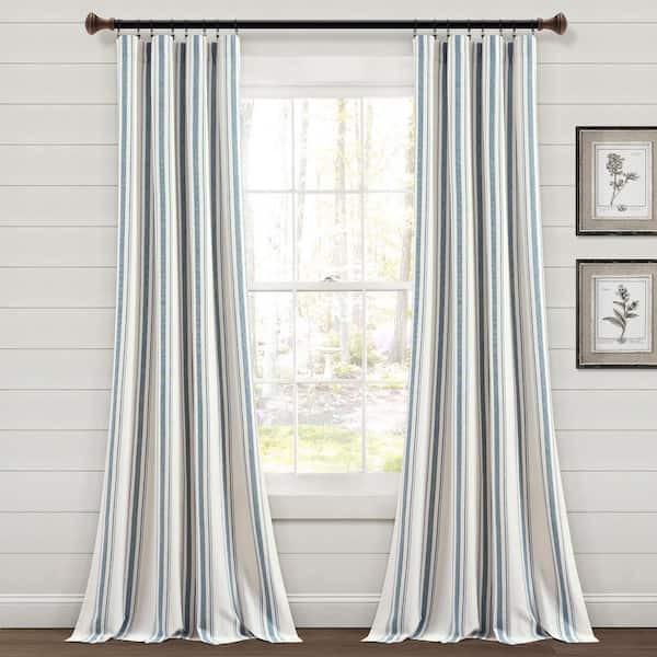 HOMEBOUTIQUE Farmhouse Stripe 42 W x 95 L Yarn Dyed Eco-Friendly Recycled Cotton Window Filtering Window Curtain Panels in Blue Set