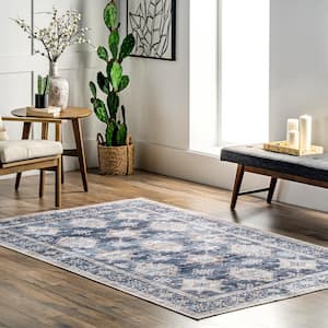 Finley Machine Washable Vintage Distressed Grey 8 ft. x 10 ft. Indoor Area Rug