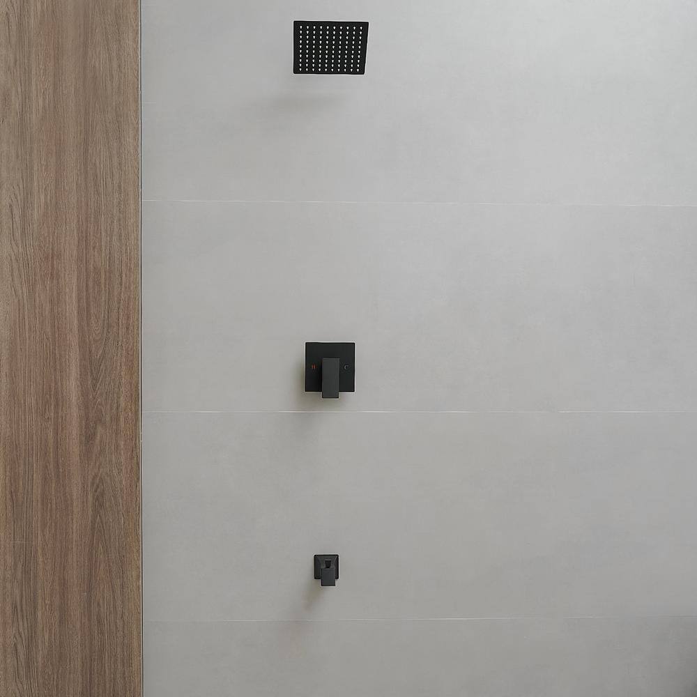 Matte Black Stainless Steel Square Rainfall Shower Faucet Set