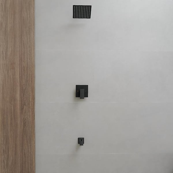 Single-Handle 2-Spray Rainfall Square Shower Faucet 2.5 GPM with High Pressure Tub Spout in Matte Black (Valve Included)