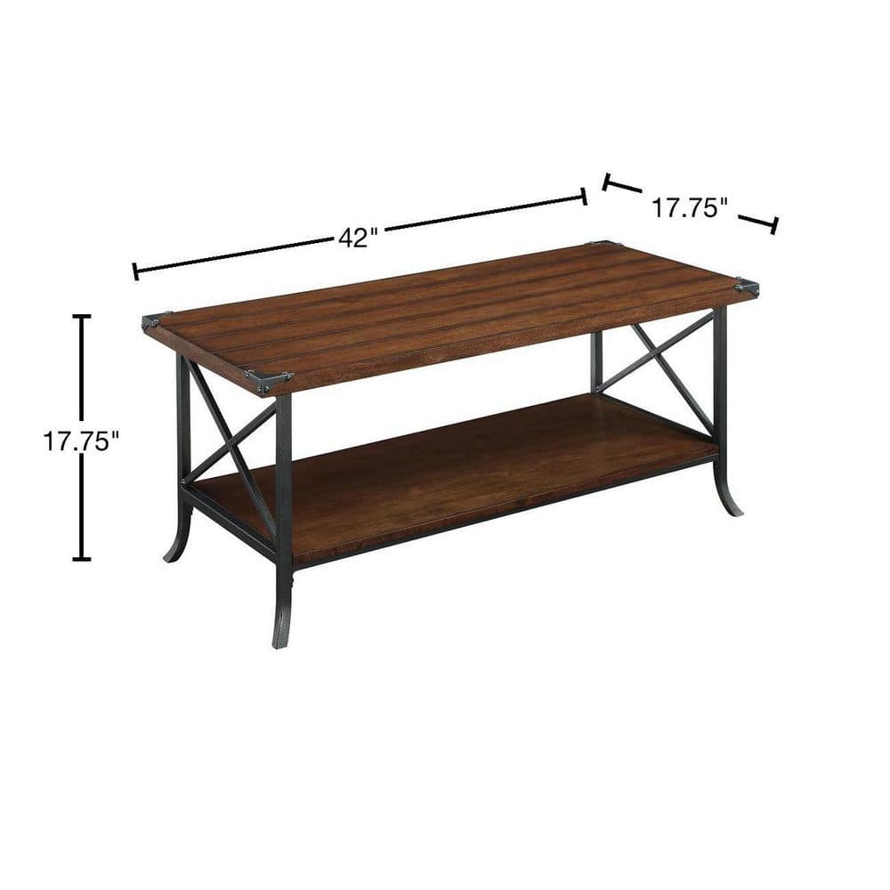 Brookline 42'' Dark Walnut Coffee Table with Metal Accents and Shelf