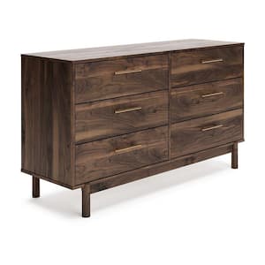 18.88 in. Brown and Gold 6-Drawer Wooden Dresser Without Mirror