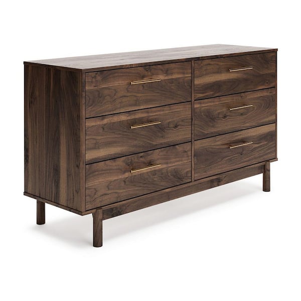 Benjara 18.88 in. Brown and Gold 6-Drawer Wooden Dresser Without Mirror