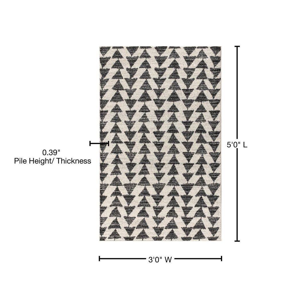 Aisha Cream and Black Geometric Synthetic Area Rug