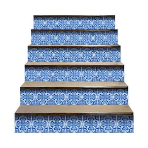 Blue/White 6 in. x 6 in. Vinyl Peel and Stick Removable Tile Stickers (6 sq. ft./Pack)