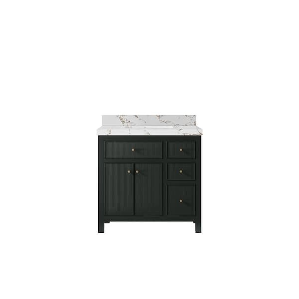 Willow Collections Sonoma 36 in. Single Sink Freestanding Dark Green Bath Vanity with Viola Brown Quartz Top Unassembled