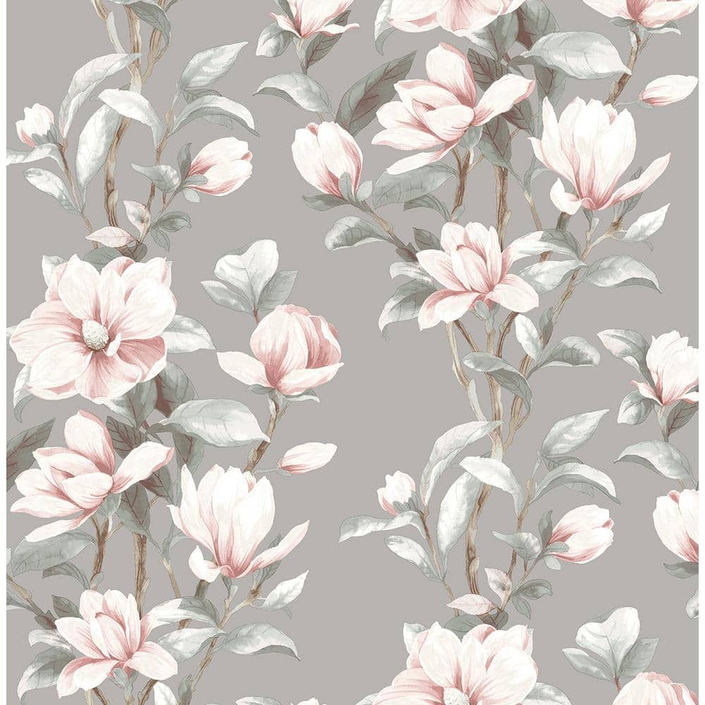 NextWall 30.75 sq. ft. Metallic Silver and Petal Pink Magnolia