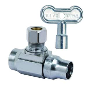1/2 in. Nominal Sweat Inlet x 3/8 in. Compression Outlet 1/4-Turn Brass Angle Valve with Loose Key