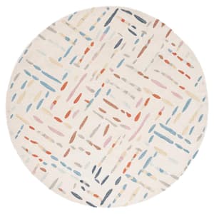Metro Ivory/Blue 6 ft. x 6 ft. Geometric Maze Round Area Rug