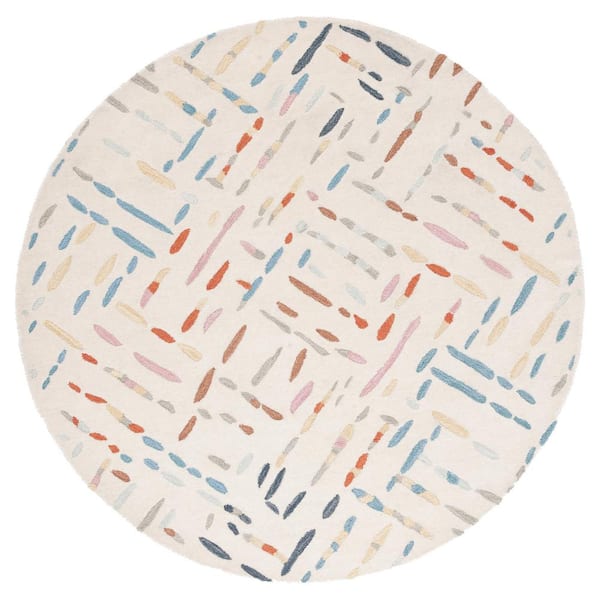 SAFAVIEH Metro Ivory/Blue 6 ft. x 6 ft. Geometric Maze Round Area Rug