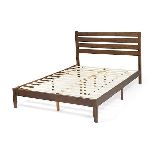 JASIWAY Dark Brown Wood Frame Queen Size Platform Bed with Headboard