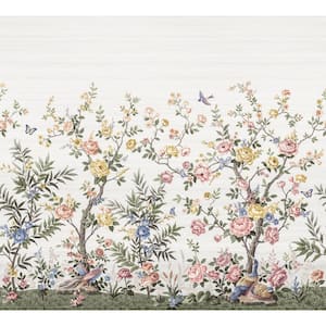 Spring Chinoiserie Soft White Flowers Multi-Colored Wall Mural Sample