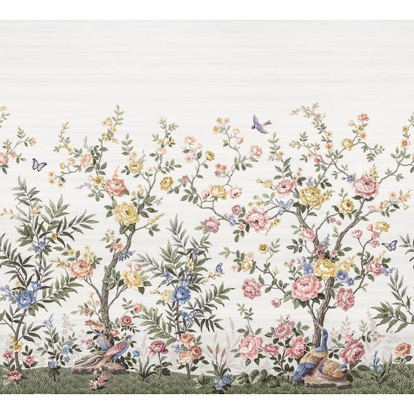 REMIX WALLS Spring Chinoiserie Soft White Flowers Multi-Colored Wall Mural Sample