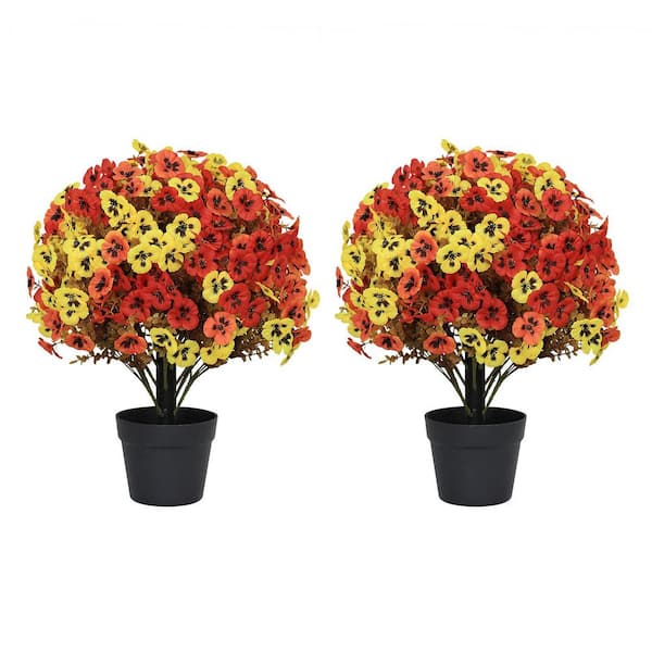 24 in. Artificial Flower Plants Topiary Trees Set of 2, Uv-resistant Faux Floral Décor In Black Pot