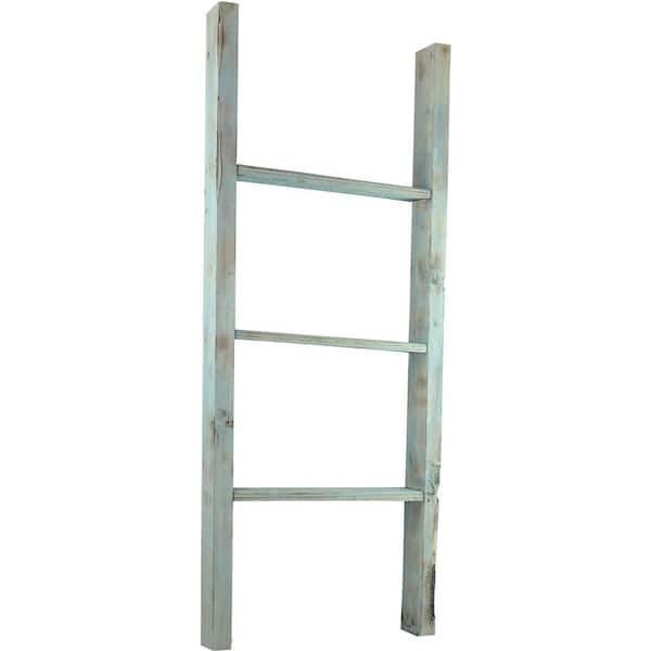 Ekena Millwork 19 in. x 48 in. x 3 1/2 in. Barnwood Decor Collection Driftwood Blue Vintage Farmhouse 3-Rung Ladder