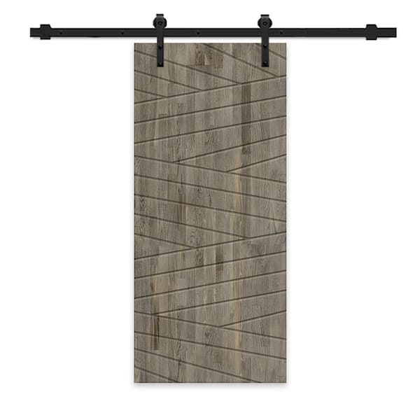 CALHOME 30 in. x 96 in. Weather Gray Stained Pine Wood Modern Interior Sliding Barn Door with Hardware Kit