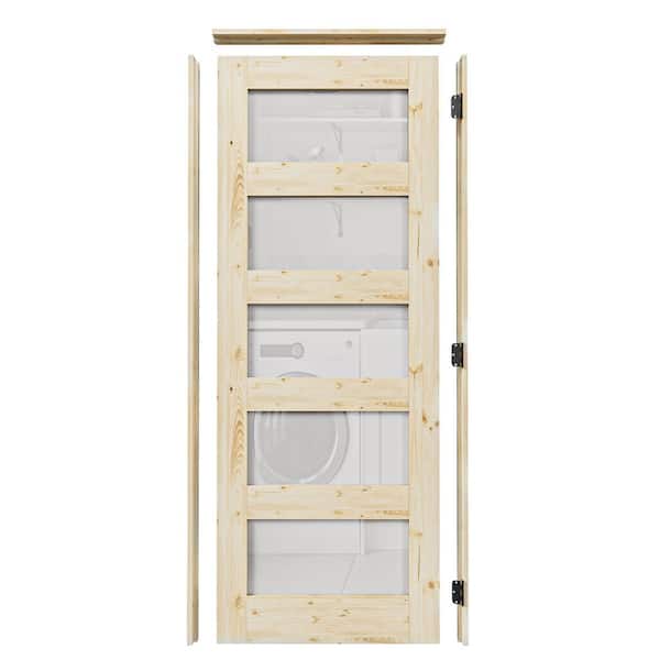 ARK DESIGN 32 in. x 80 in. 5-Lite Frosted Glass Left Unfinished Pine Wood Single Interior Door Kit with Quick Assemble Jamb