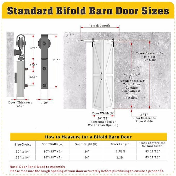 60 in. x 84 in. (30 in. x 2) K-Shaped Bi-Fold MDF White Pre-drilled Sliding Barn Door with Hardware Kit Set