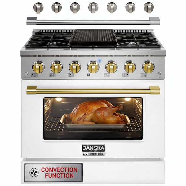 Professional 36 in. 5.2 cu. ft. Gas Range with 6-Sealed Burners, Convection Oven, Griddle in Lustrous White