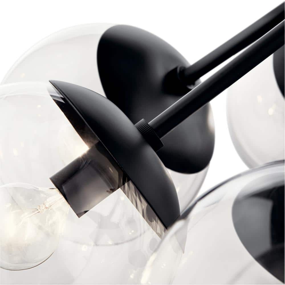 Black Steel 12-Light Sputnik Chandelier with Clear Glass Shades